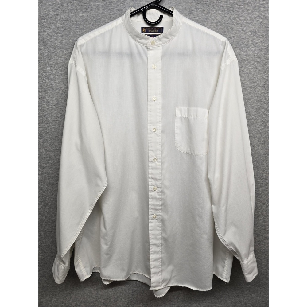 Vintage The Arrow Company Men's Band Collar White Dress Shirt Size 17 34/35 Flaw